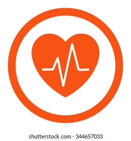 Heart Ekg vector icon. Style is flat rounded symbol, orange color, rounded angles, white background.