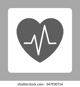 Heart Ekg vector icon. Style is flat rounded square button, dark gray and white colors, silver background.
