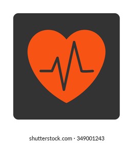 Heart Ekg vector icon. Style is flat rounded square button, orange and gray colors, white background.