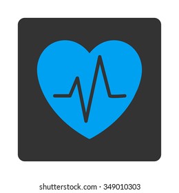 Heart Ekg vector icon. Style is flat rounded square button, blue and gray colors, white background.