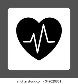 Heart Ekg vector icon. Style is flat rounded square button, black and white colors, gray background.