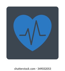 Heart Ekg vector icon. Style is flat rounded square button, smooth blue colors, white background.