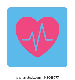 Heart Ekg vector icon. Style is flat rounded square button, pink and blue colors, white background.