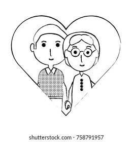heart with a Elderly couple icon over white background vector illustration