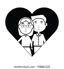 heart with a Elderly couple icon over white background vector illustration