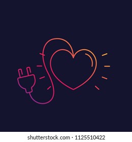 heart with electric plug vector line icon