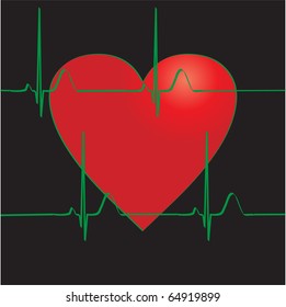 Heart electrocardiogram. Heart beat rate. Heart beats vector.