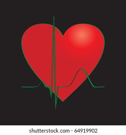 Heart electrocardiogram. Heart beat rate. Heart beats vector.