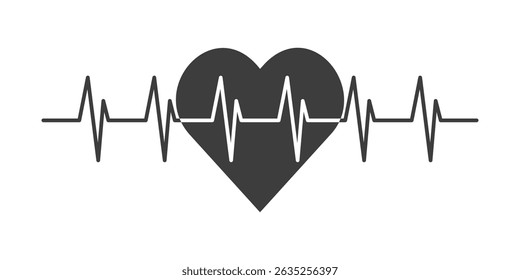 Heart with electrocardiogram heartbeat line on white background, symbol of health, love, care, medical monitoring, fitness, cardiology, isolated graphic for healthcare or wellness design.
