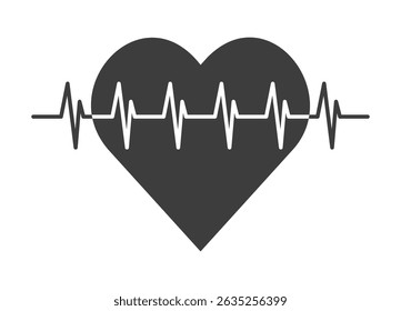 Heart with electrocardiogram heartbeat line on white background, symbol of health, love, care, medical monitoring, fitness, cardiology, isolated graphic for healthcare or wellness design.