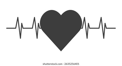 Heart with electrocardiogram heartbeat line on white background, symbol of health, love, care, medical monitoring, fitness, cardiology, isolated graphic for healthcare or wellness design.