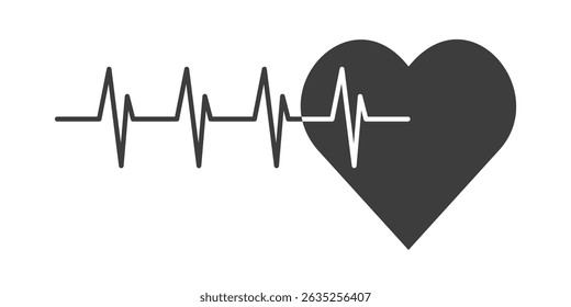 Heart with electrocardiogram heartbeat line on white background, symbol of health, love, care, medical monitoring, fitness, cardiology, isolated graphic for healthcare or wellness design.