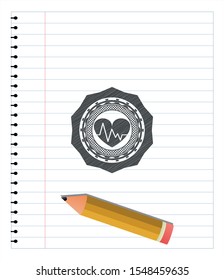 heart with electrocardiogram icon draw with pencil effect. Vector Illustration. Detailed.