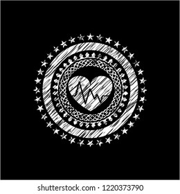 heart with electrocardiogram icon drawn chalk emblem, retro style, chalk or chalkboard texture