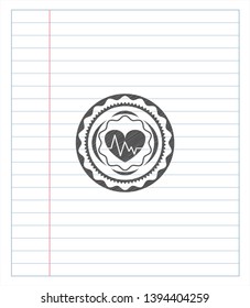 heart with electrocardiogram icon drawn in pencil. Vector Illustration. Detailed.