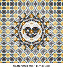 heart with electrocardiogram icon inside arabesque style emblem. arabic decoration.