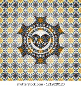 heart with electrocardiogram icon inside arabesque badge. arabic decoration.