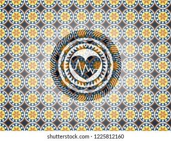 heart with electrocardiogram icon inside arabesque style emblem. arabic decoration.