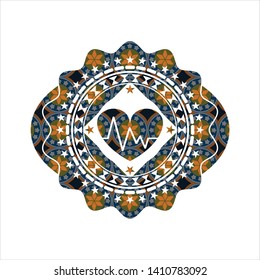 heart with electrocardiogram icon inside arabesque emblem background. arabic decoration.