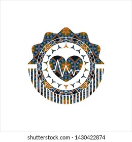 heart with electrocardiogram icon inside arabesque badge background. arabic decoration.