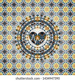 heart with electrocardiogram icon inside arabesque style badge. arabic decoration.
