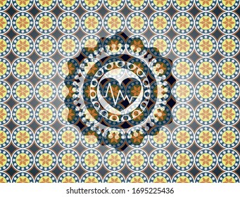 heart with electrocardiogram icon inside arabesque badge. arabic decoration.