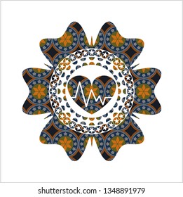 heart with electrocardiogram icon inside arabic emblem background. Arabesque decoration.