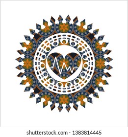 heart with electrocardiogram icon inside arabic style emblem. Arabesque decoration.