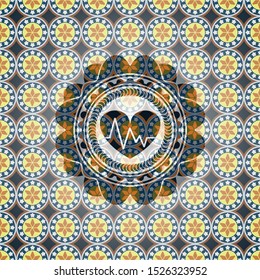 heart with electrocardiogram icon inside arabic emblem. Arabesque decoration.