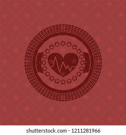 heart with electrocardiogram icon inside badge with red background