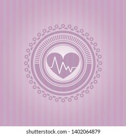 heart with electrocardiogram icon inside badge with pink background