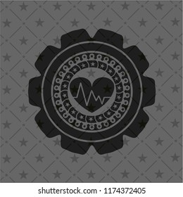 heart with electrocardiogram icon inside black emblem. Vintage.