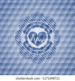heart with electrocardiogram icon inside blue hexagon badge.