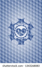 heart with electrocardiogram icon inside blue hexagon emblem.