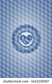 heart with electrocardiogram icon inside blue hexagon emblem.
