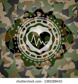 heart with electrocardiogram icon inside camo texture