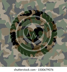 heart with electrocardiogram icon inside camouflage texture