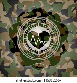 heart with electrocardiogram icon inside camouflaged emblem