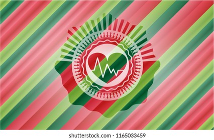 heart with electrocardiogram icon inside christmas badge background.