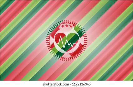 heart with electrocardiogram icon inside christmas emblem background.
