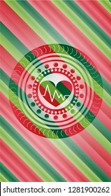 heart with electrocardiogram icon inside christmas colors style emblem.