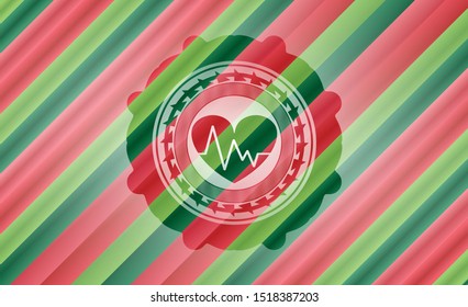 heart with electrocardiogram icon inside christmas emblem.