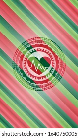 heart with electrocardiogram icon inside christmas badge background.
