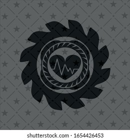 heart with electrocardiogram icon inside dark badge or emblem