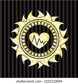 heart with electrocardiogram icon inside gold badge