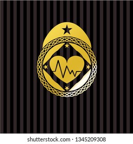 heart with electrocardiogram icon inside gold emblem