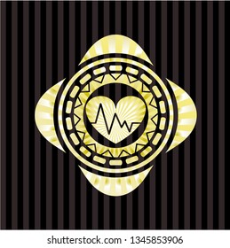 heart with electrocardiogram icon inside gold emblem or badge