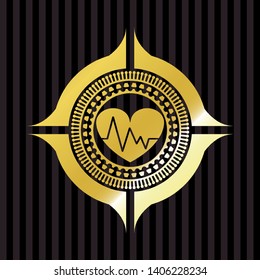 heart with electrocardiogram icon inside gold badge or emblem