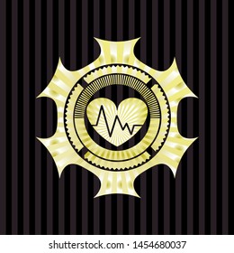 heart with electrocardiogram icon inside gold emblem