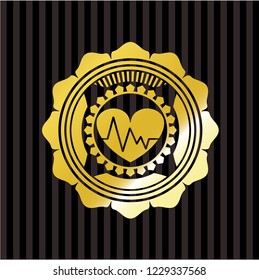 heart with electrocardiogram icon inside golden badge or emblem